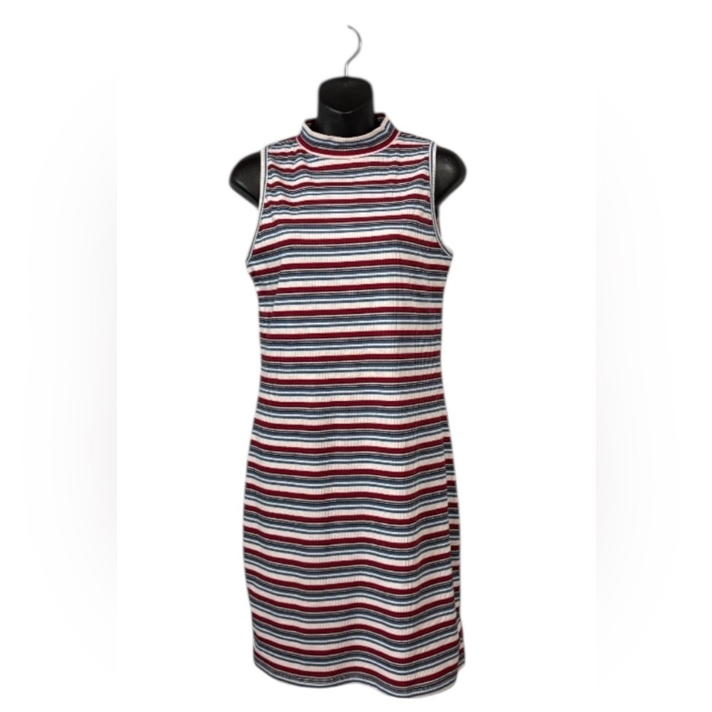 Twik by Simons, Ribbed Striped Sleeveless Dress, Large, Blue, Red, White - Picture 4 of 10